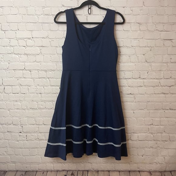 **SOLD** Navy Blue & White Lace Fit & Flare A-line Dress Pinup Retro sz Large - Picture 2 of 8